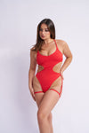 Pixie Basic Garter Bodysuit Red