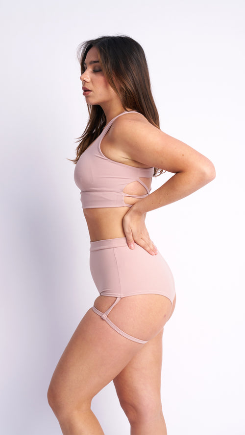Lure You High Waist Garter Shorts Taupe