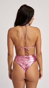 High Waist High Cut Metallic Bottom Baby Pink