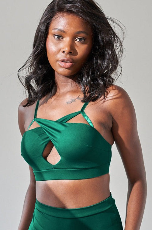 Cleo Bra - Cross Over Cut Out Bra Recycled Moss Green
