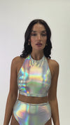 High Neck Top Metallic Silver