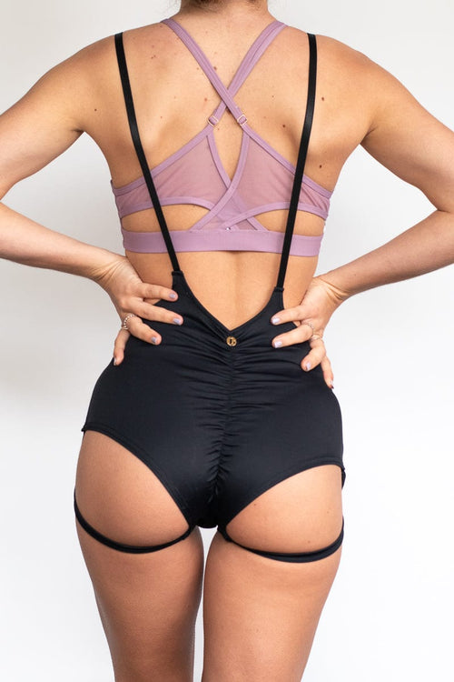 Zena Bottom - Adjustable Garter Overall Shorts Black