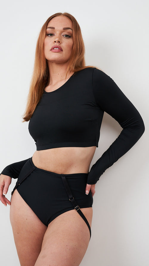 Gia Top - Criss Cross Long Sleeve Recycled Black